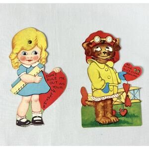 Lot of 2 Vintage Valentines Day Cards Mechanical Moving Eyes